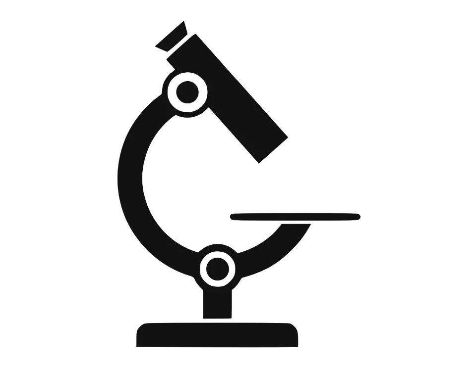 Letter C formed by a black microscope silhouette with stage and base, a display letter for the SCIENCE banner