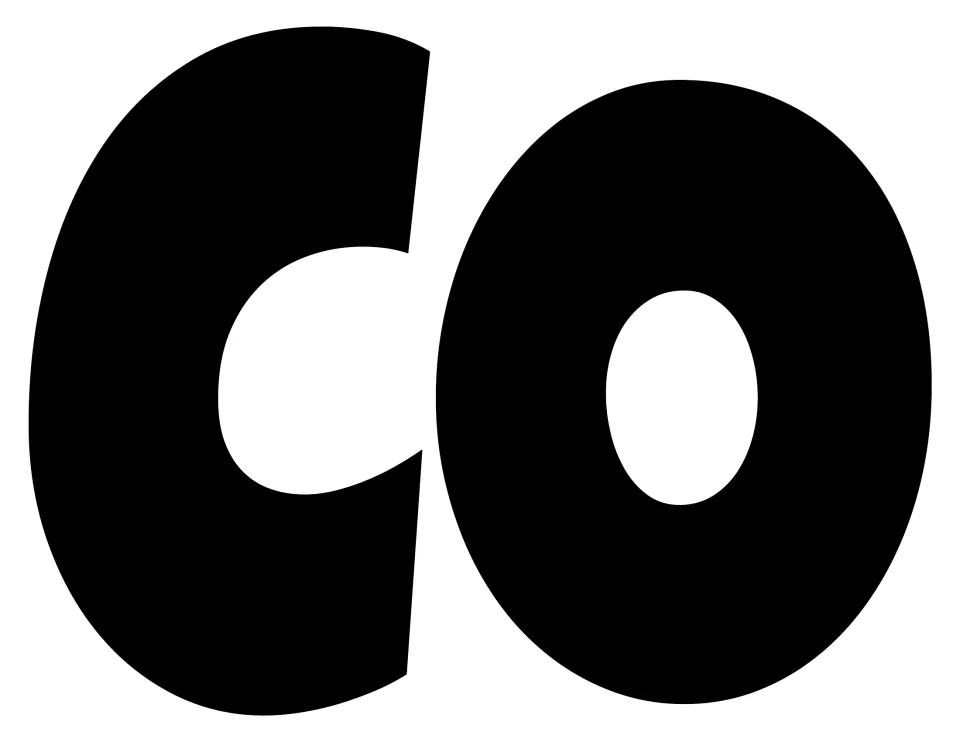 Cut-out piece: bold black letters CO, the first half of the word COOL that ends the door display slogan