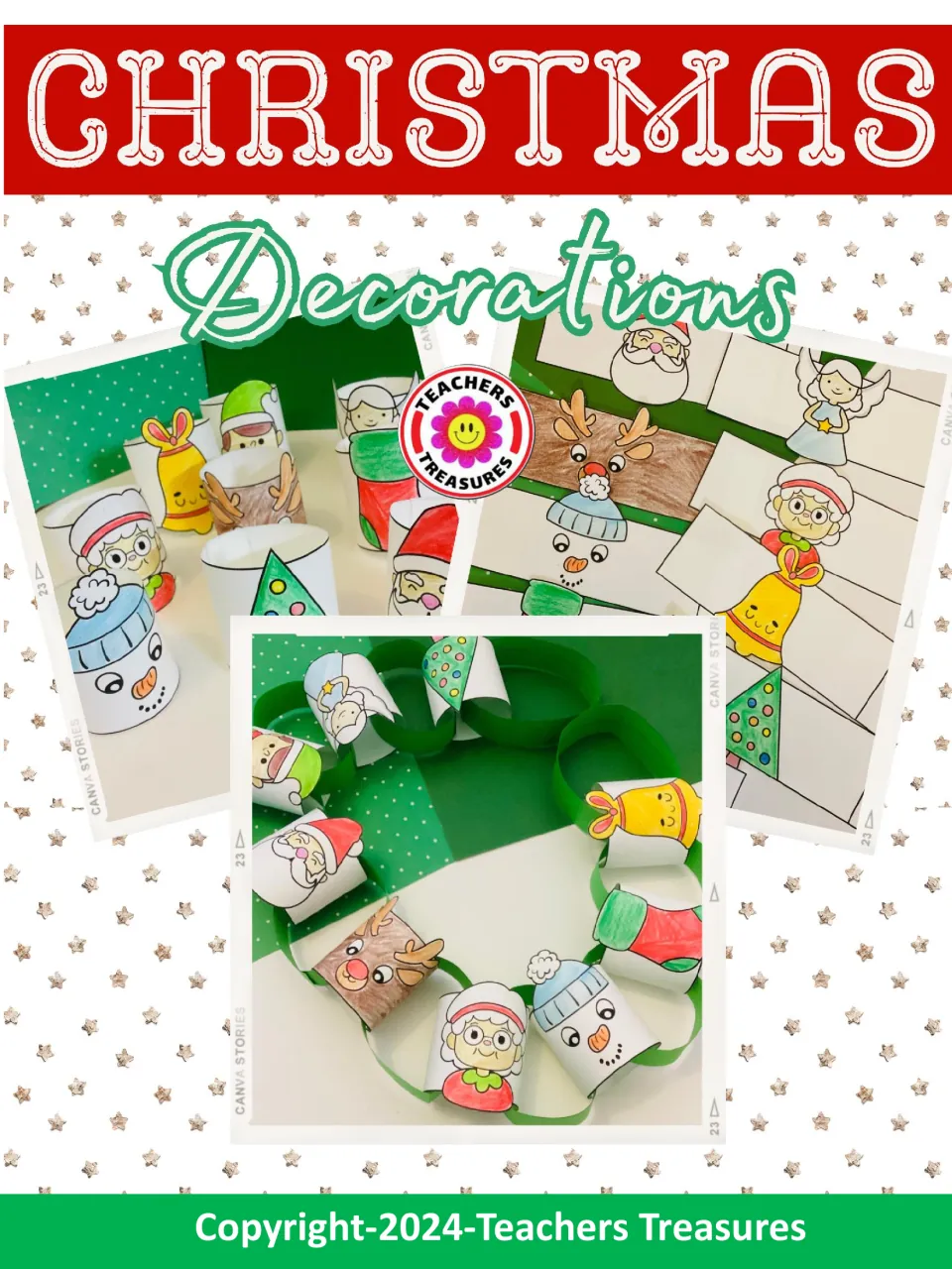 Christmas decoration craft cover showing colored character loops and a paper chain made from the templates