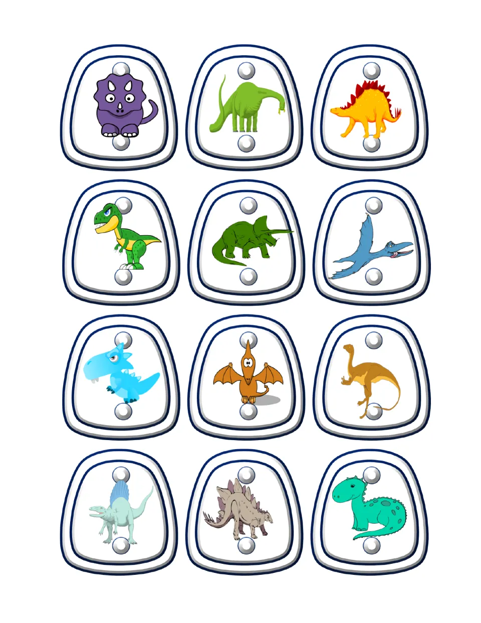 Color dinosaur toppers: 12 cut-outs including a triceratops, stegosaurus, T. rex, pterodactyls and a long-necked sauropod