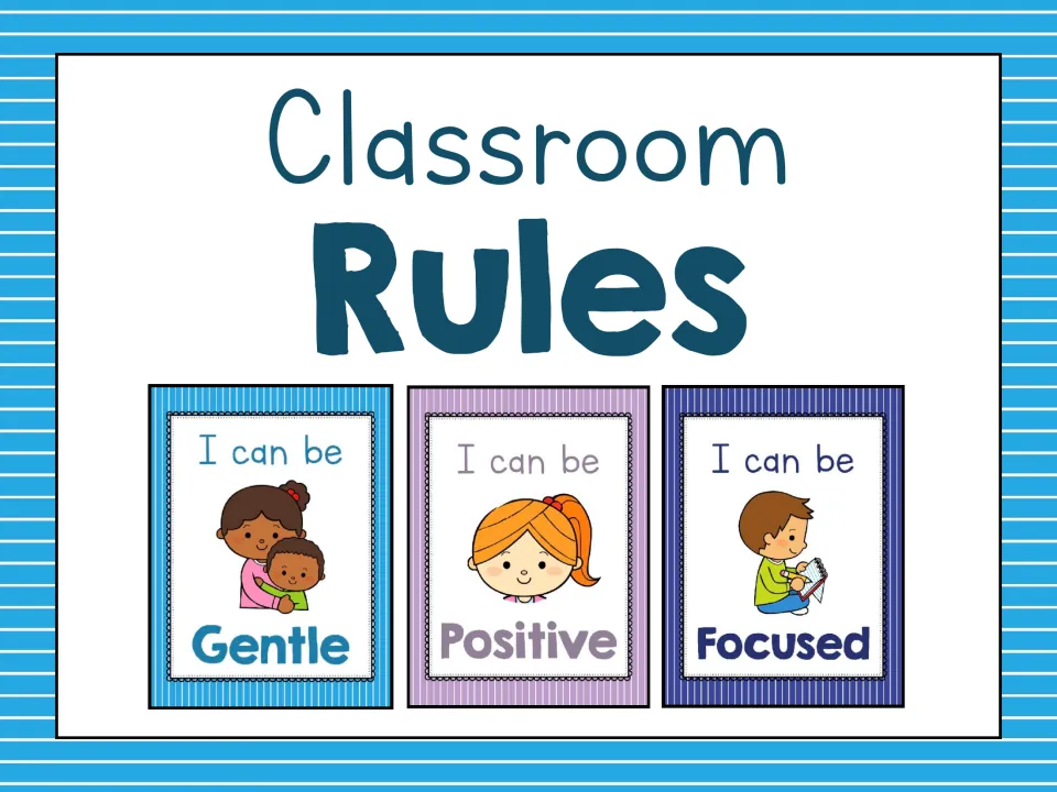 Cover titled Classroom Rules showing three I can be posters: Gentle, Positive and Focused, each with a child picture
