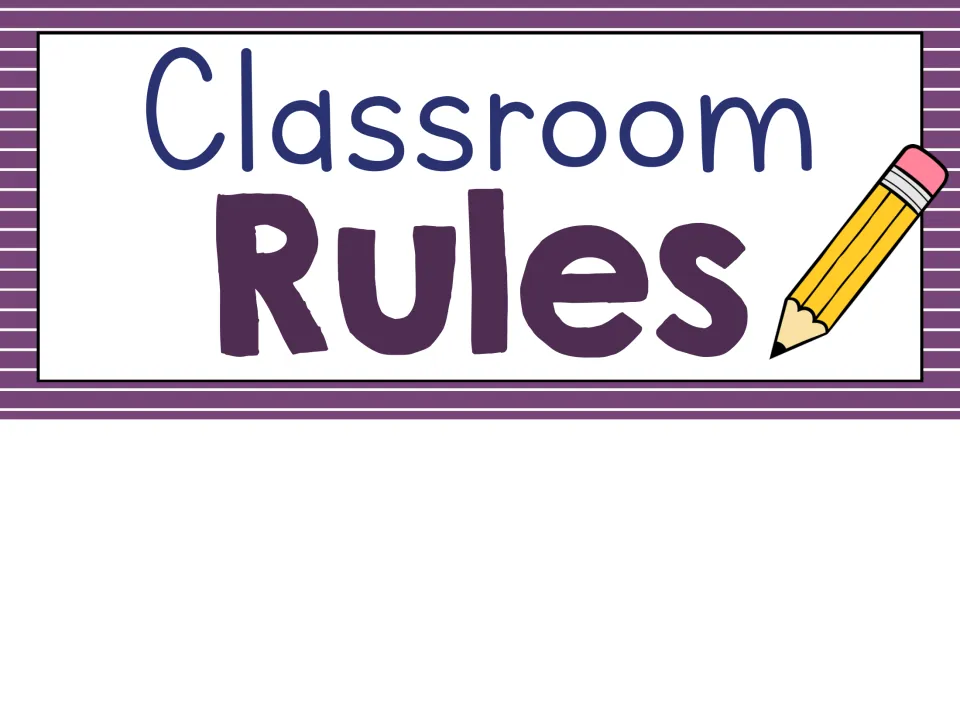 Purple header banner reading Classroom Rules with a yellow pencil, used as the title strip above the behavior posters