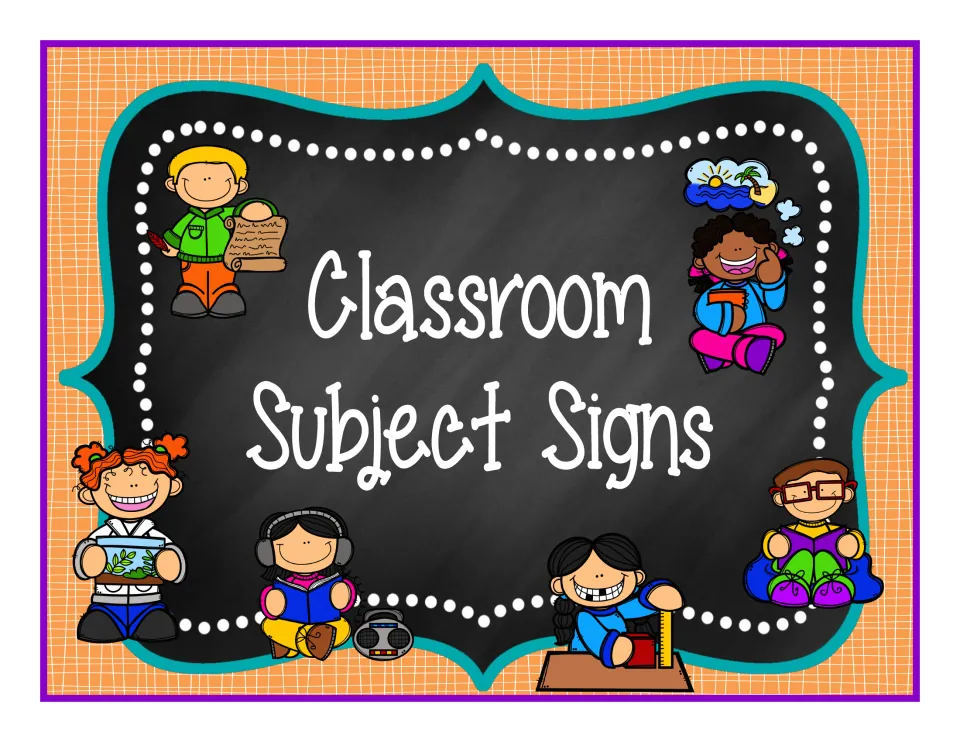 Cover of the classroom decoration sign set, titled 'Classroom Subject Signs', introducing the subject labels