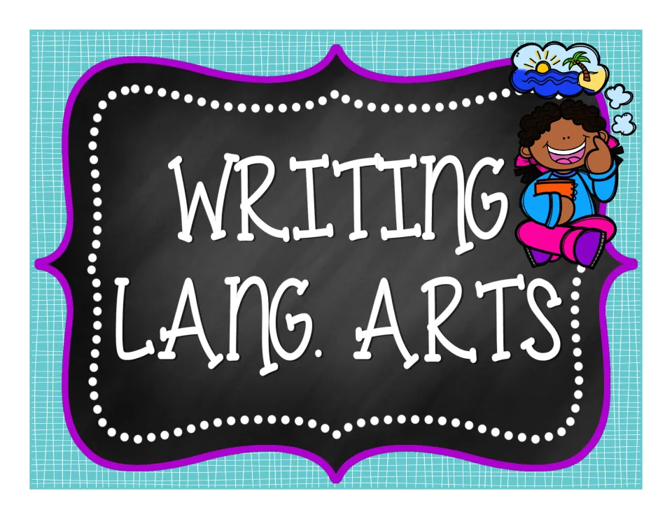 Writing and language arts subject sign labeled 'WRITING LANG. ARTS', one full-page classroom decoration