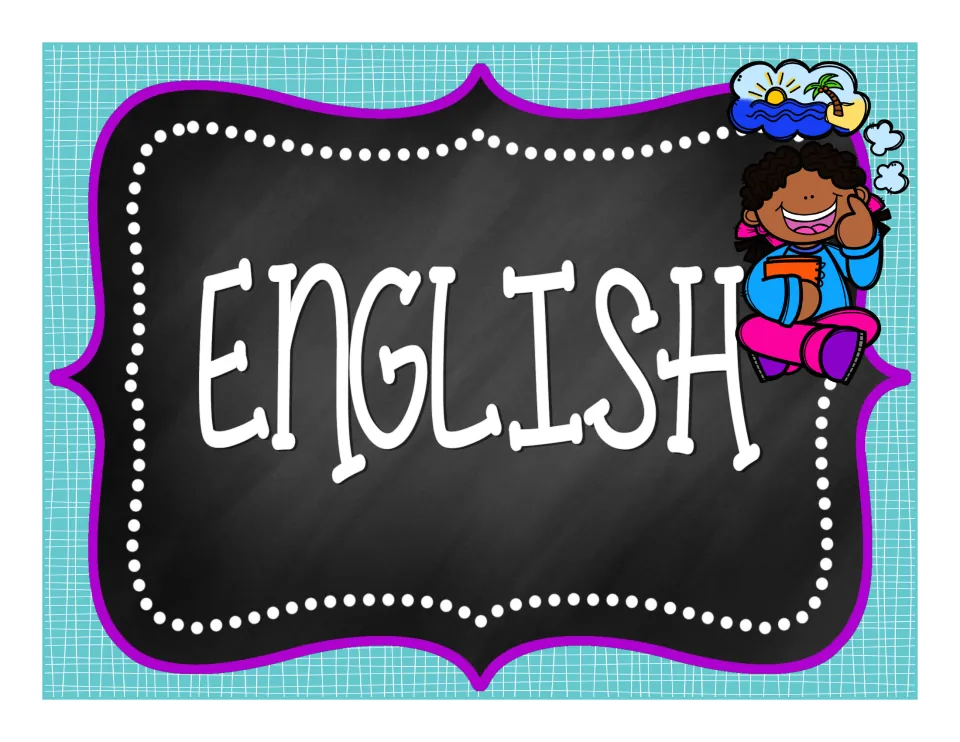 English subject sign labeled 'ENGLISH', presented as a full-page label in the classroom decoration set