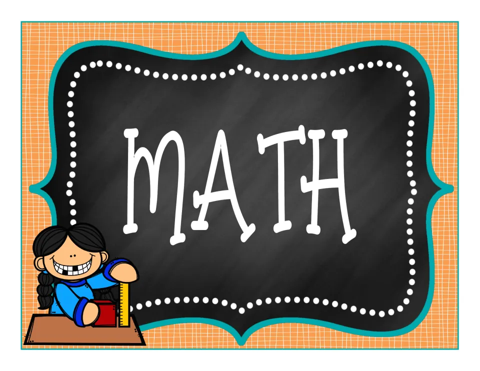 Math subject sign labeled 'MATH', presented as a single full-page label in the classroom decoration set