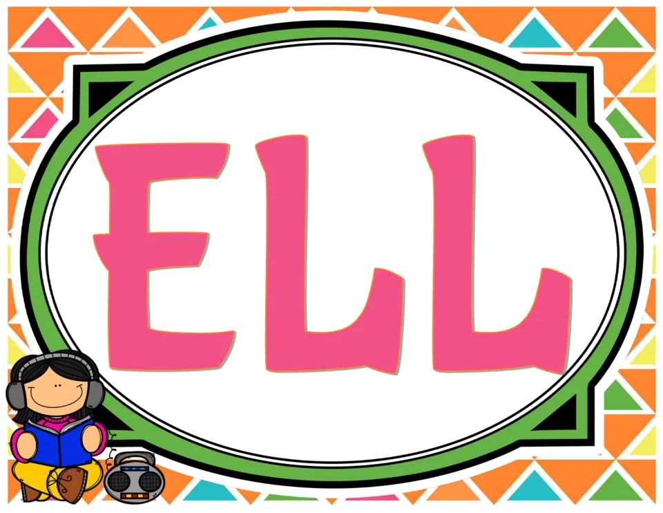 Classroom subject sign reading 'ELL,' one of the printable labels for subject areas in the classroom.