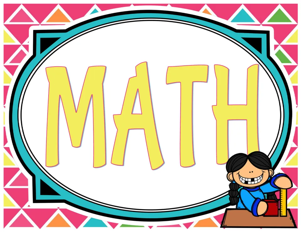 Classroom subject sign reading 'MATH,' one of the printable labels for subject areas in the classroom.