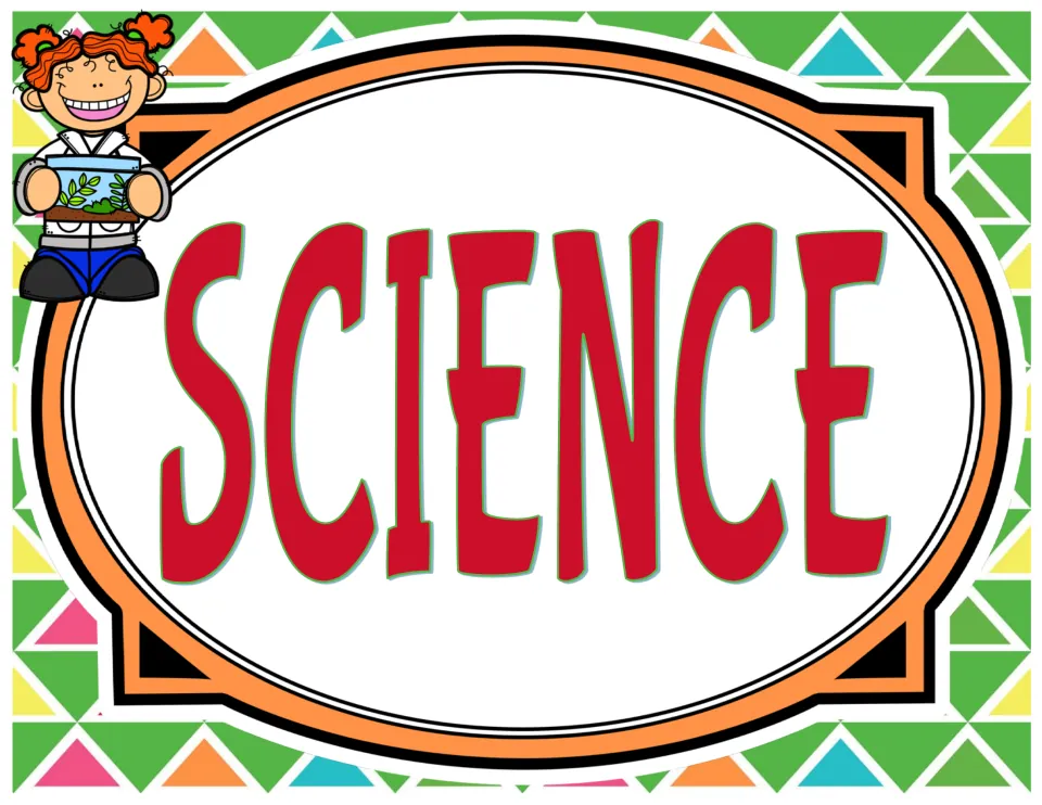 Classroom subject sign reading 'SCIENCE,' one of the printable labels for subject areas in the classroom.