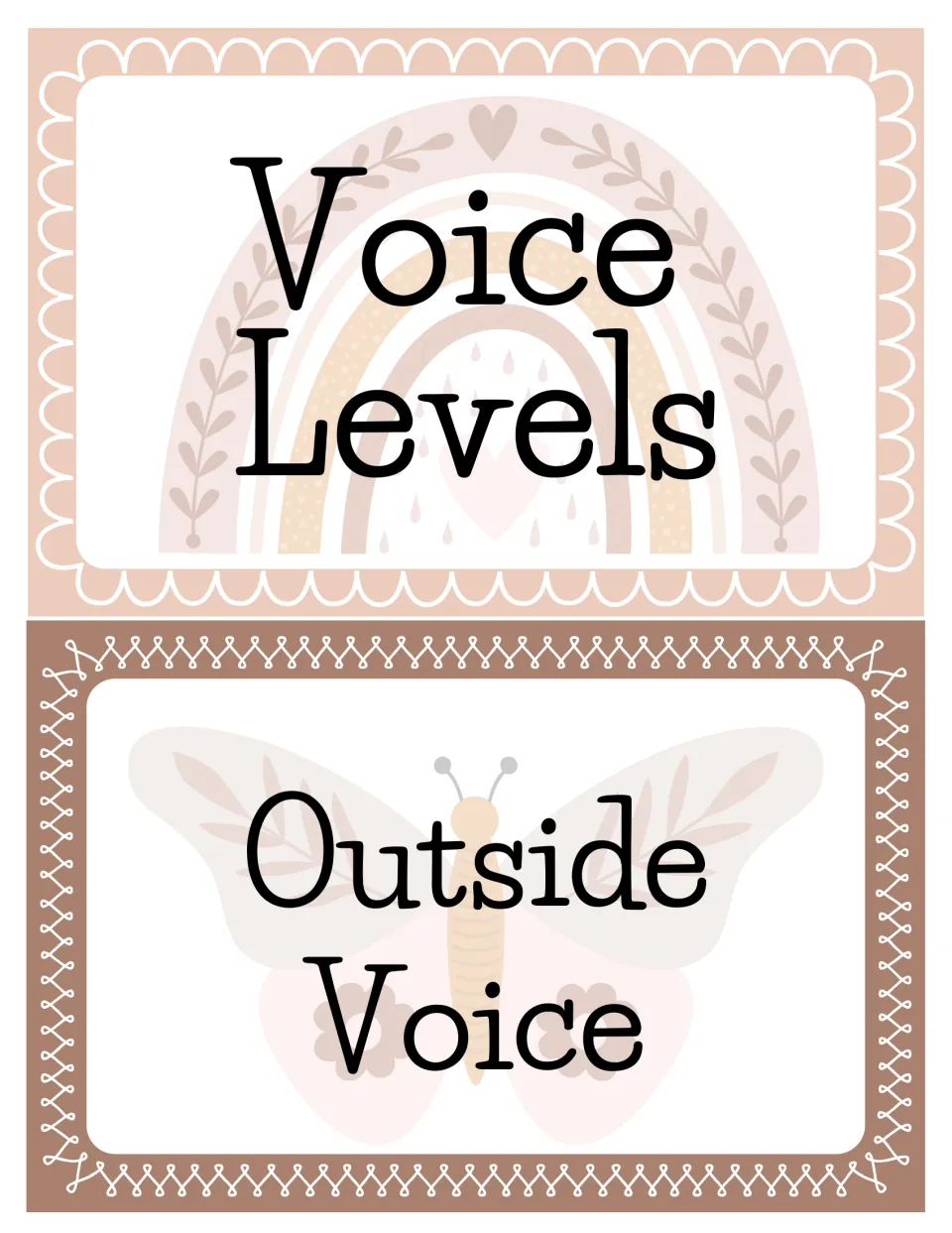 First sheet of the two-items-per-page voice level chart: the Voice Levels header and Outside Voice label