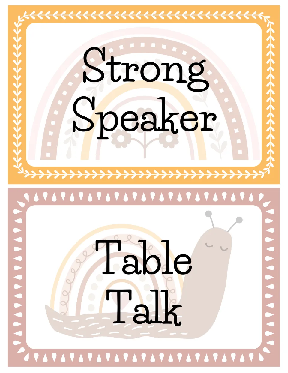 Second sheet of the two-items-per-page voice level chart: the Strong Speaker and Table Talk labels