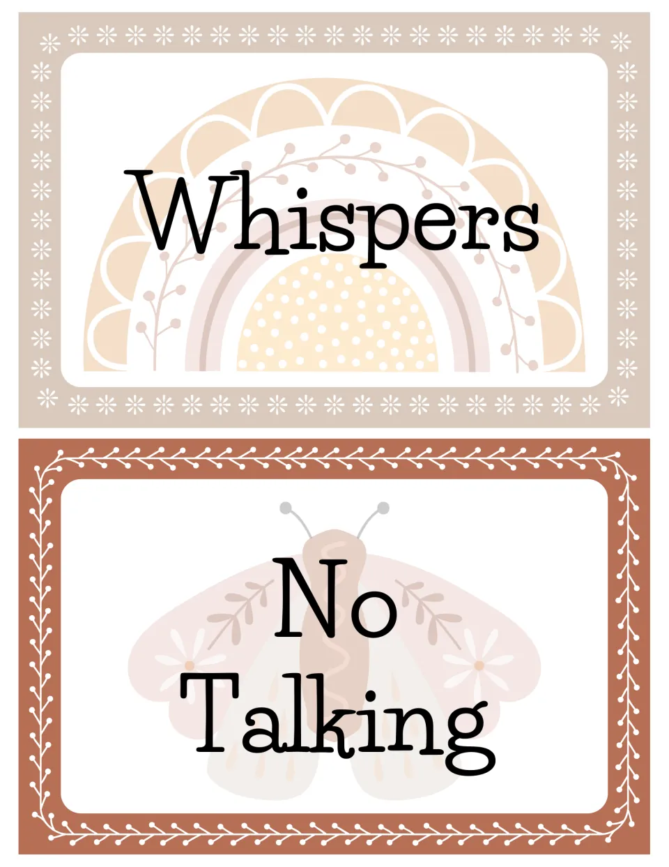 Third sheet of the two-items-per-page voice level chart: the Whispers and No Talking labels