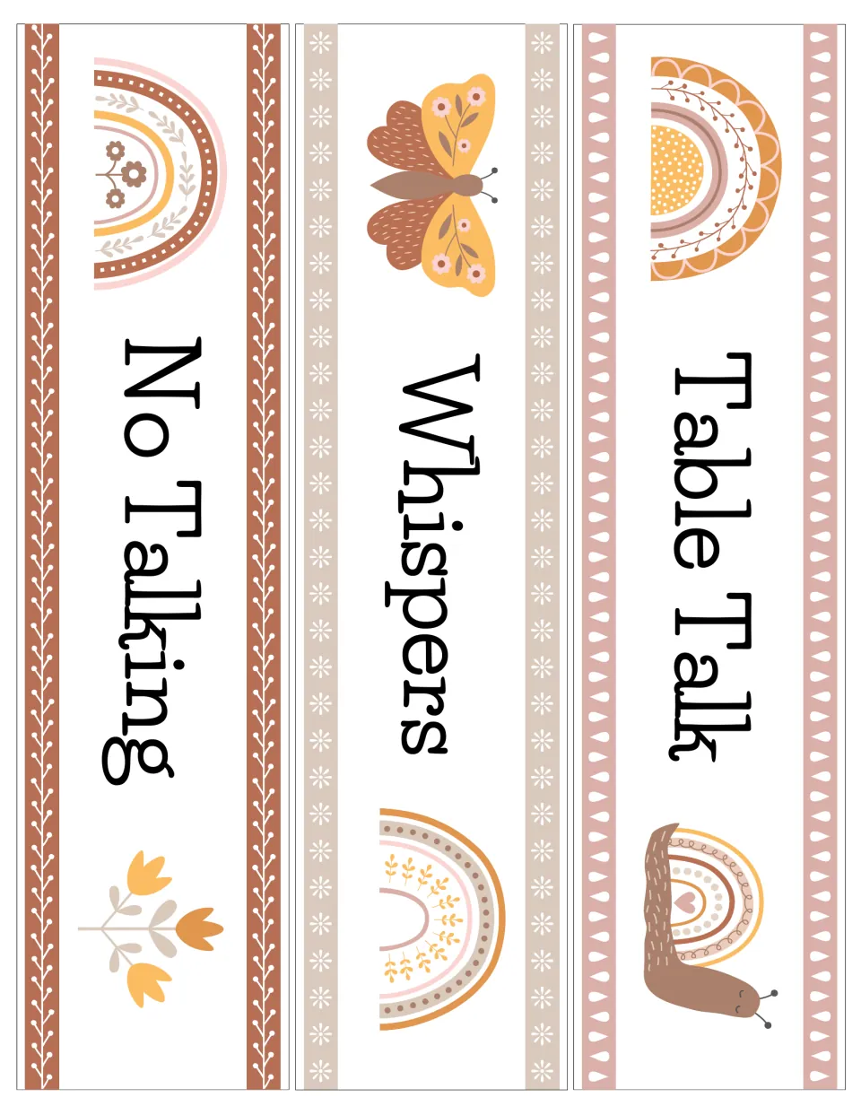 Second sheet of the three-items-per-page voice level chart: Table Talk, Whispers and No Talking labels