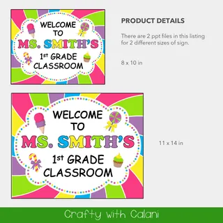 Classroom Welcome Door Sign in Candy Land Theme - 100% Editable – preview 2