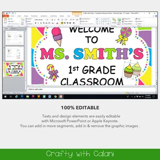 Classroom Welcome Door Sign in Candy Land Theme - 100% Editable – preview 3