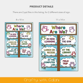 Classroom Where Are We Door Sign in Owl Theme - 100% Editable – preview 2
