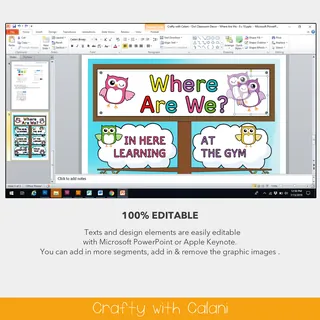 Classroom Where Are We Door Sign in Owl Theme - 100% Editable – preview 3
