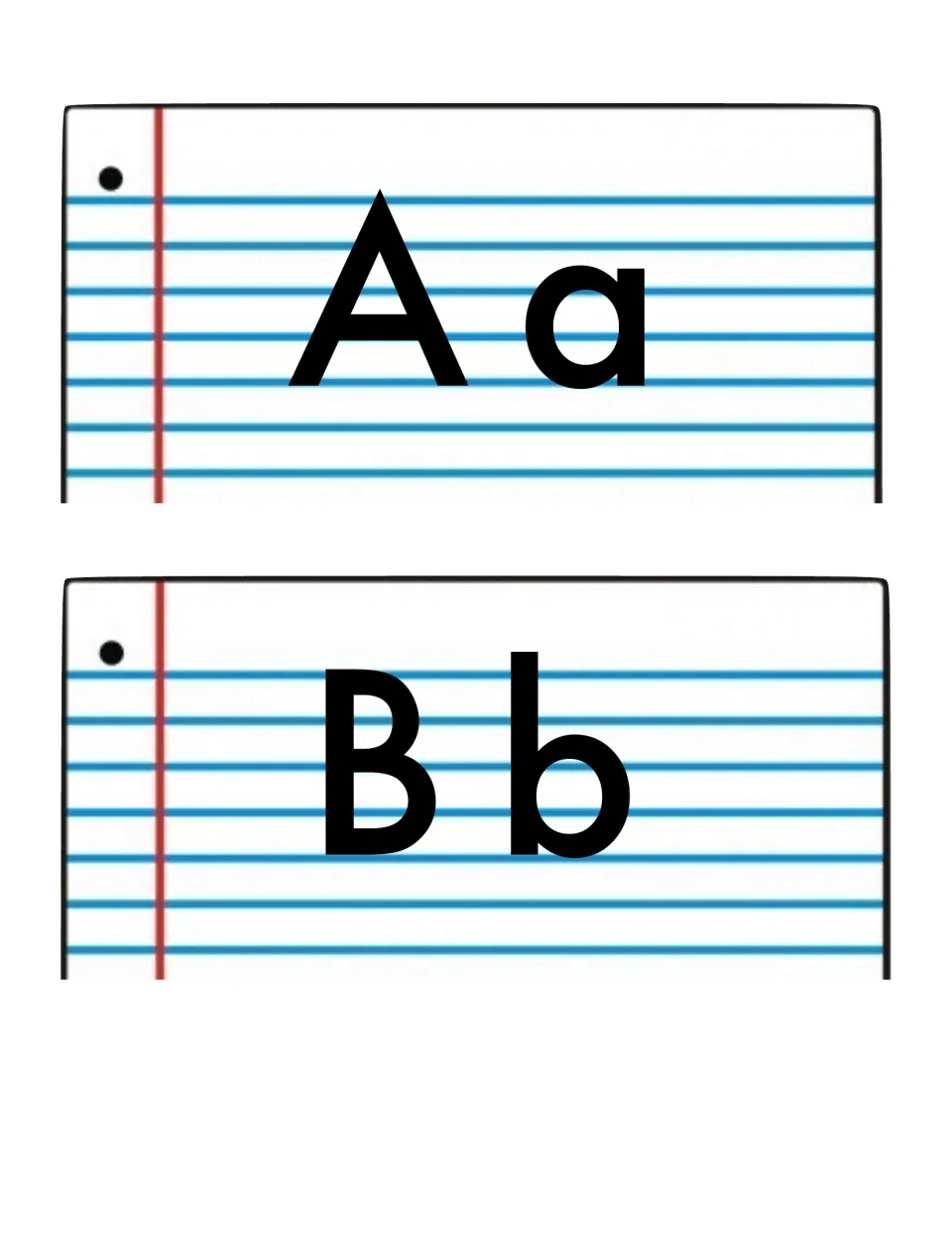 Word wall alphabet headers Aa and Bb, pairing uppercase and lowercase letters to organize the word cards