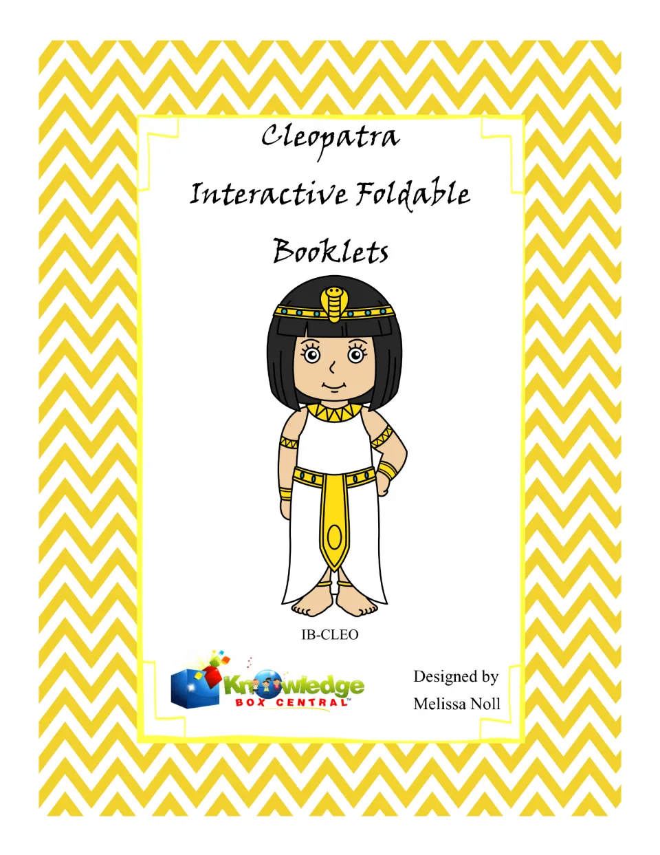 Cover of Cleopatra Interactive Foldable Booklets, code IB-CLEO, with a cartoon Cleopatra in a gold cobra headdress