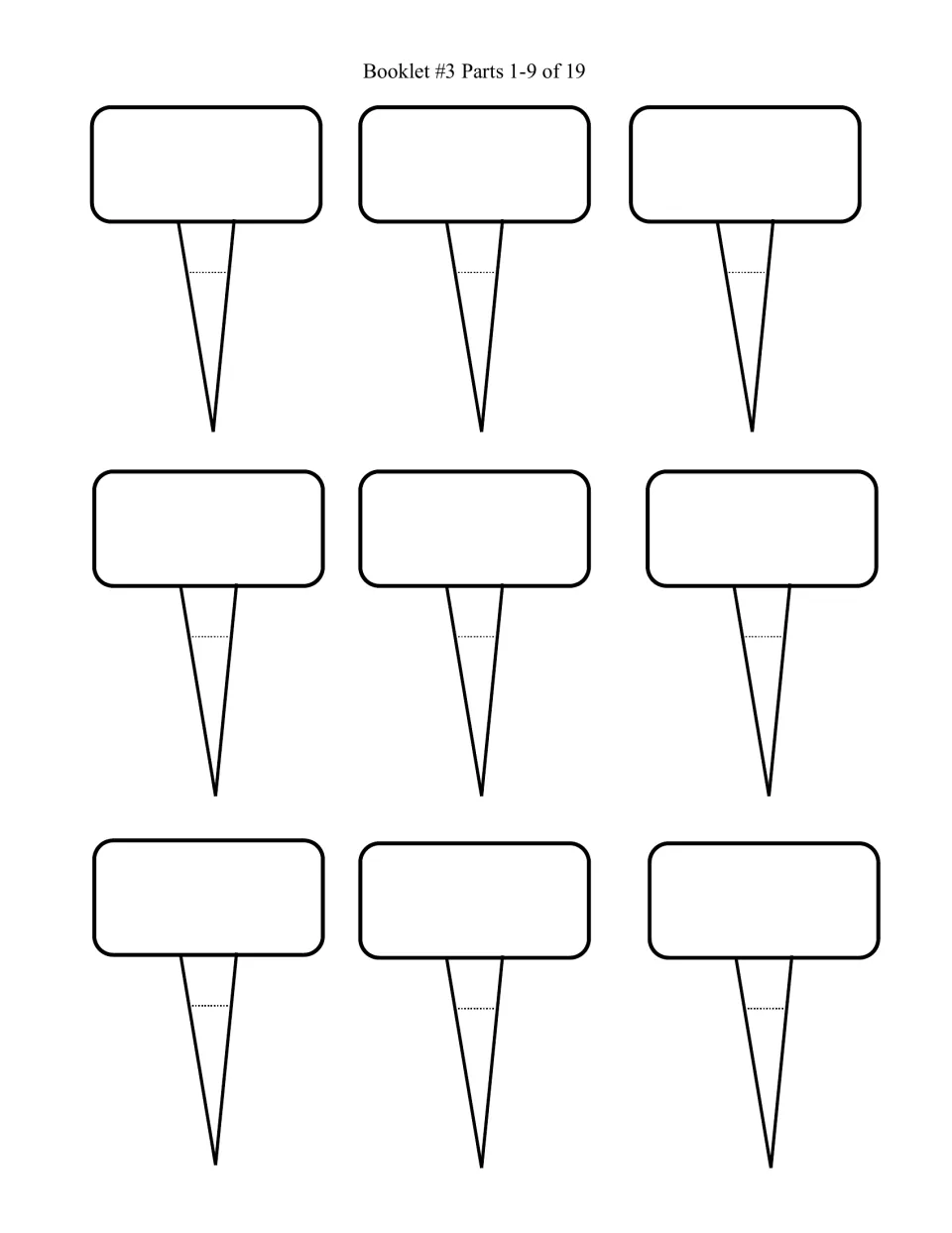 Cut-out pieces: nine blank pop-up timeline tabs for students to write Cleopatra dates and events on, parts 1 to 9