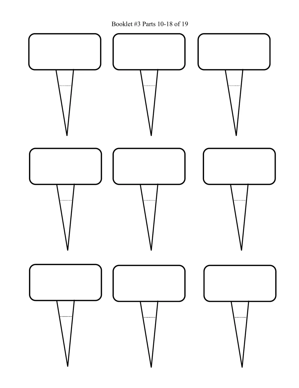 Cut-out pieces: nine more blank pop-up timeline tabs, parts 10 to 18, for writing events from Cleopatra's life
