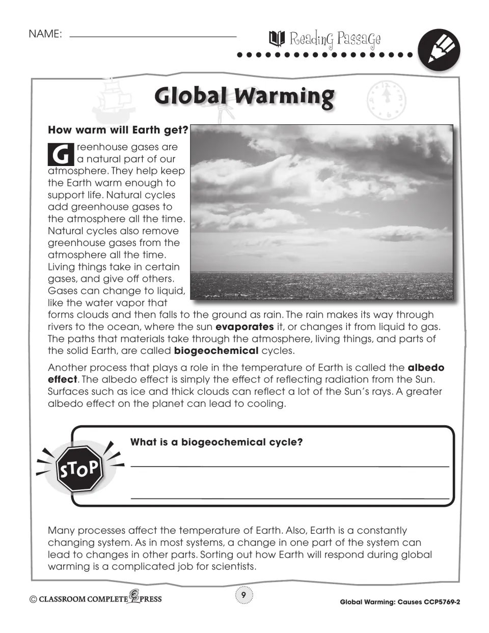 Reading passage part 2: 'How warm will Earth get?' on biogeochemical cycles and the albedo effect