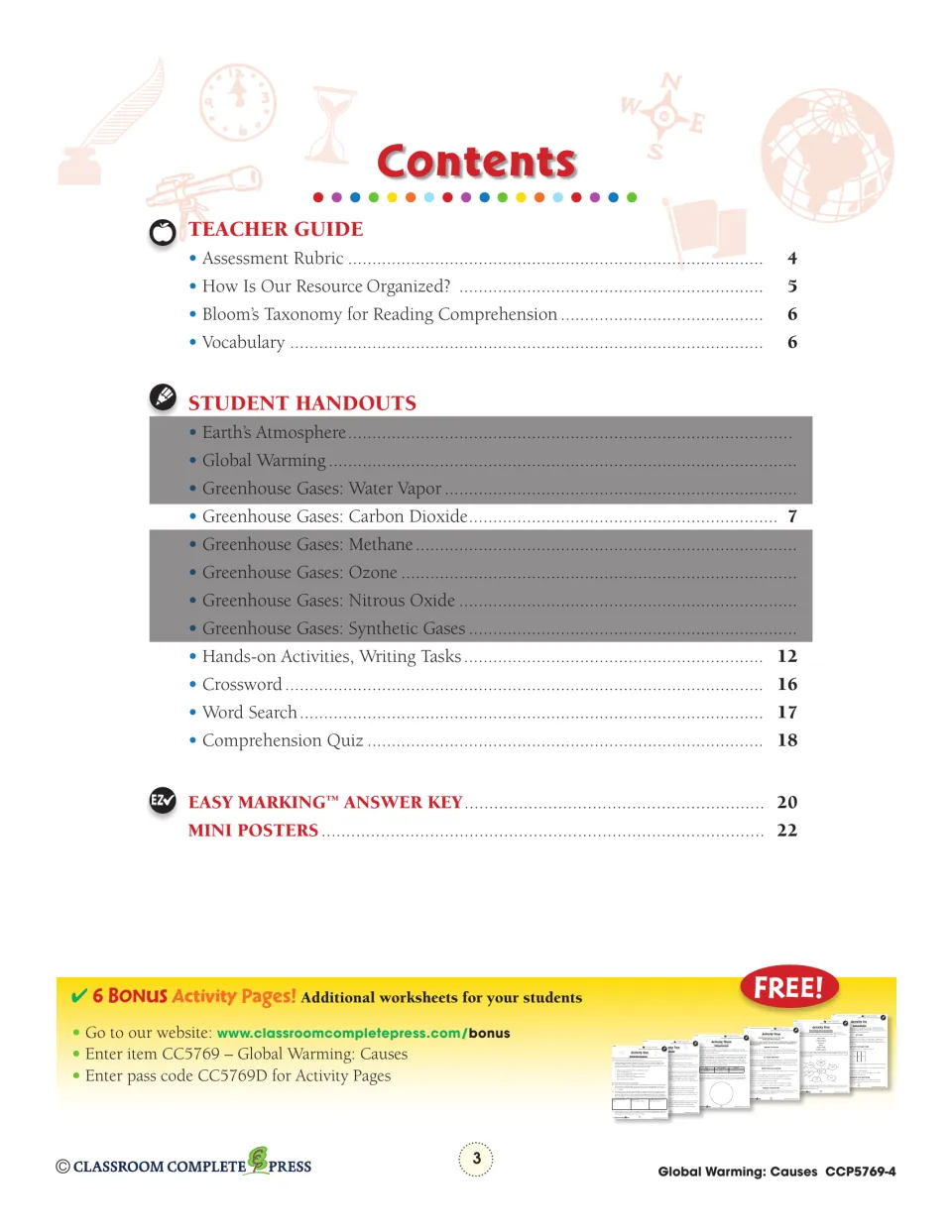 Table of contents for Global Warming: Causes; this slice covers the Carbon Dioxide section on page 7