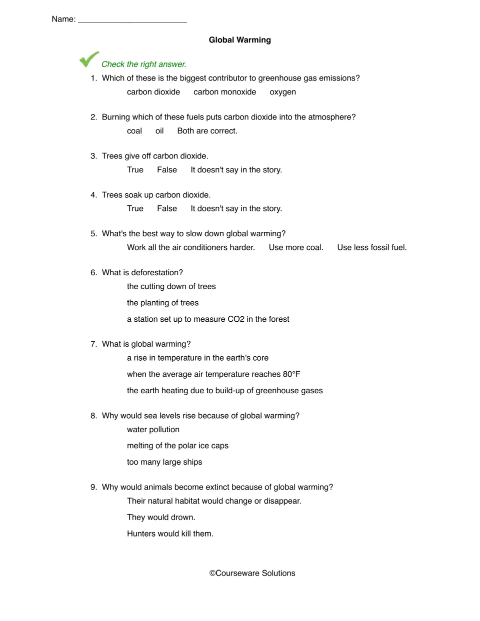 Global warming quiz: students answer 9 questions on CO2, trees, deforestation, rising seas and animal extinction