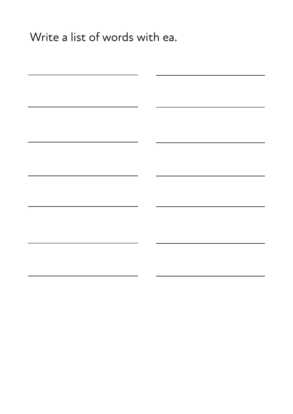 ea word list: students write their own list of words spelled with ea, revising the sound from the story