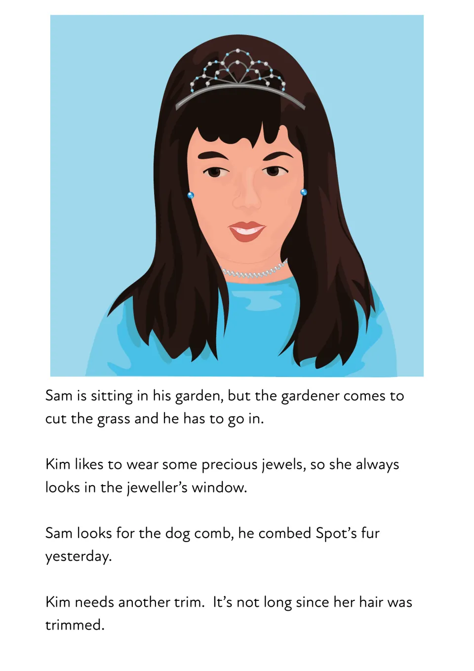 Story sentences with suffixes: students read about Sam and Kim, spotting gardener, jeweller's, combed and trimmed