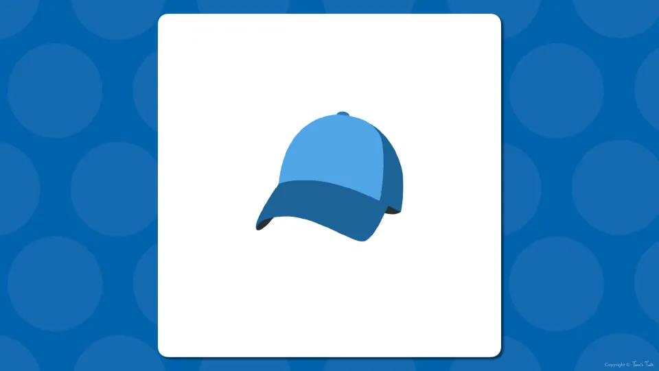 Clothing vocabulary picture prompt: a blue baseball cap is shown with no word so students can name the item