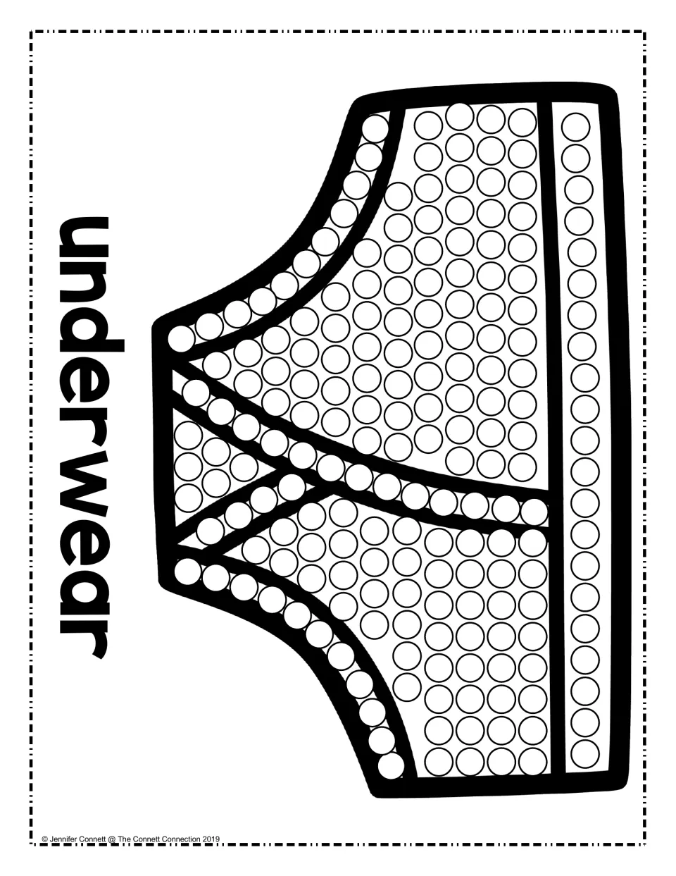 Underwear dot painting: students fill the rows of circles on briefs with a wide waistband, with the word underwear sideways