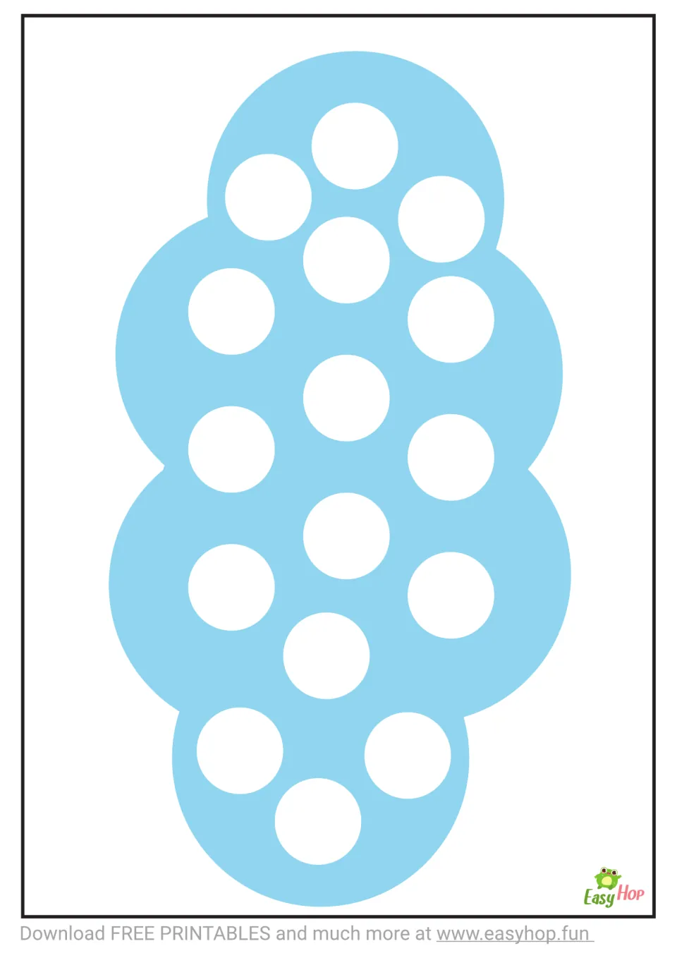 Cloud activity sheet featuring one large blue cloud shape with 16 white circular spaces inside the cloud