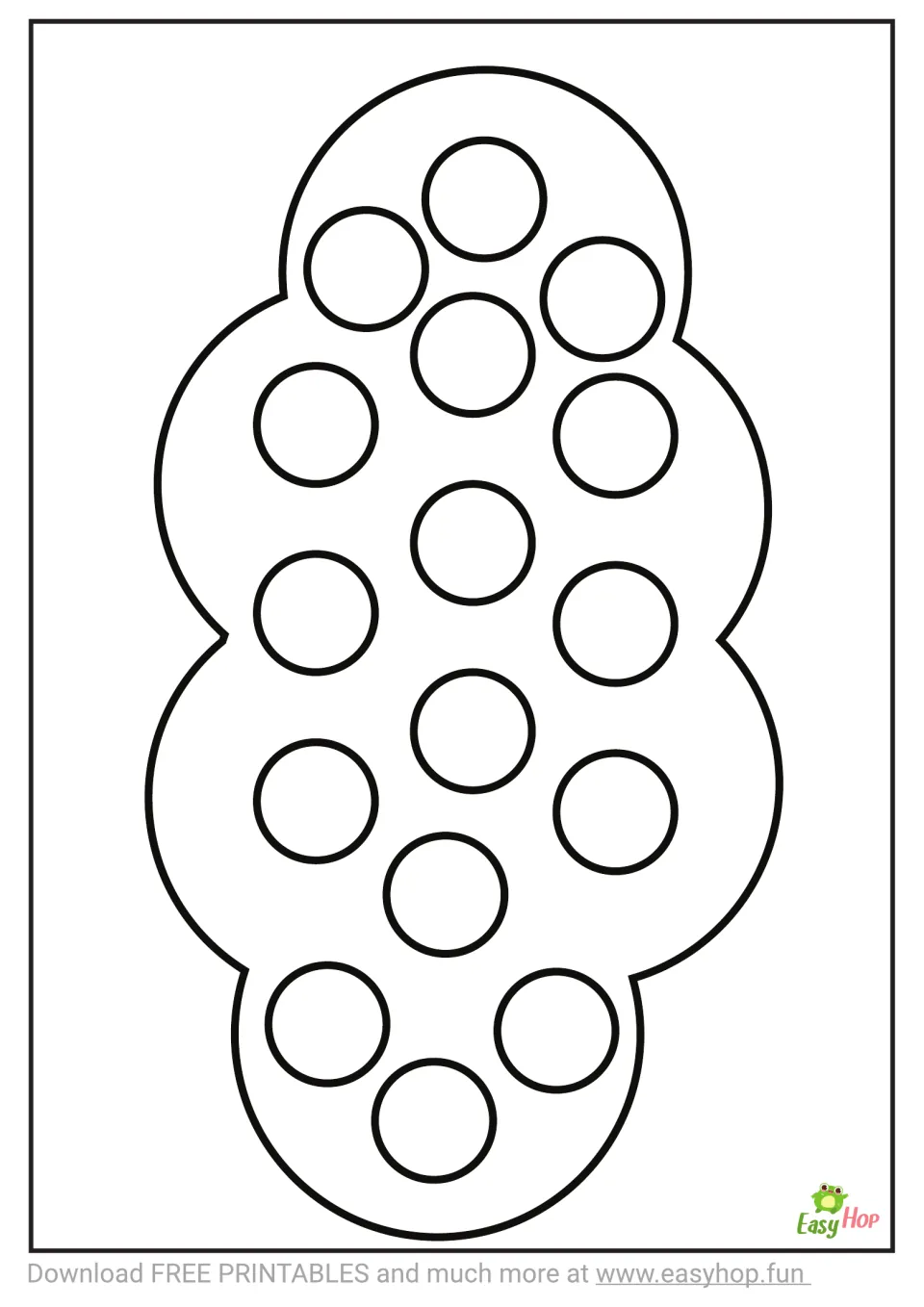 Cloud activity sheet featuring one large uncolored cloud shape with 16 outlined circular spaces inside