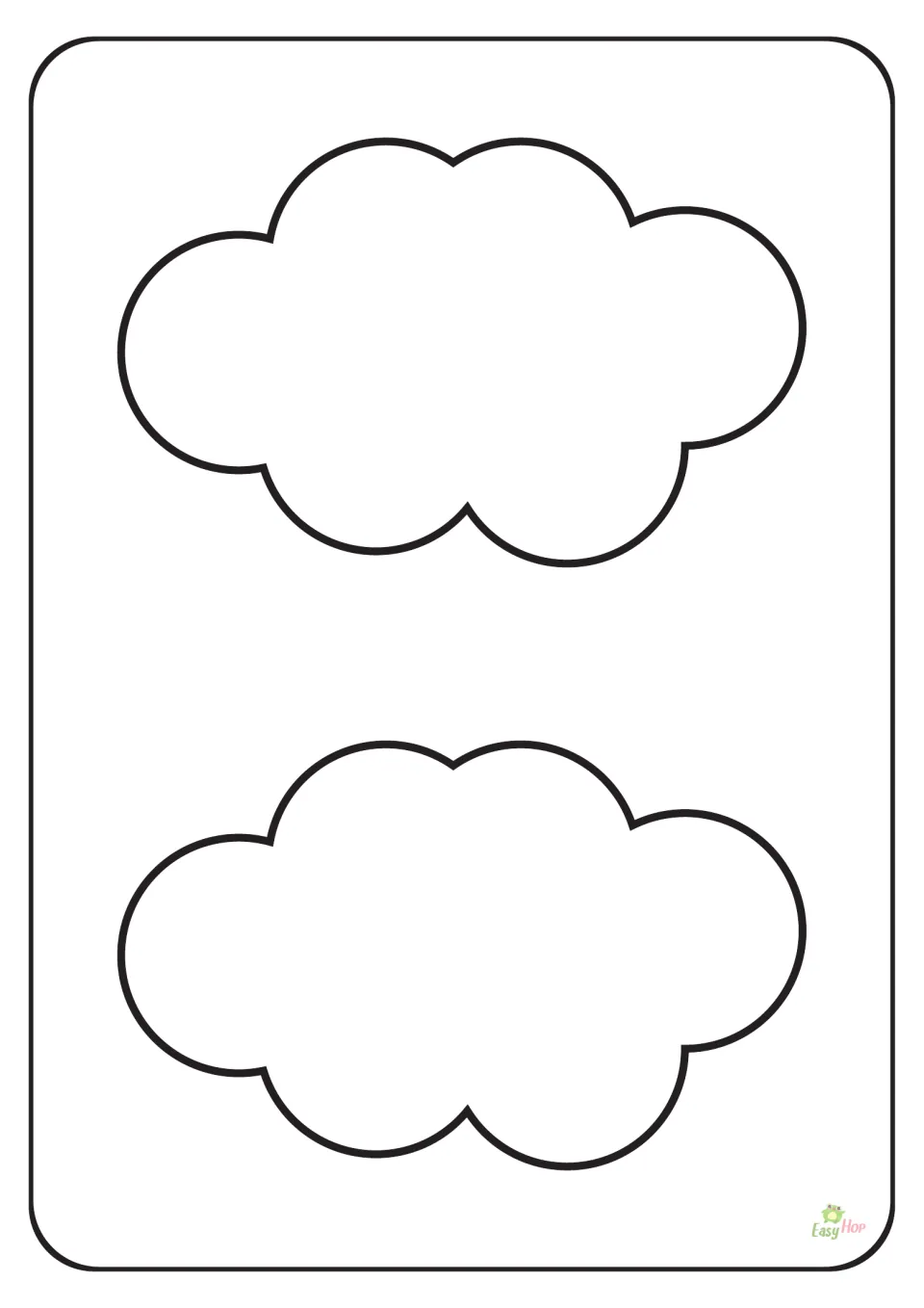 Cloud template page from the weather printable set, featuring two smaller clouds for cutting and tracing.