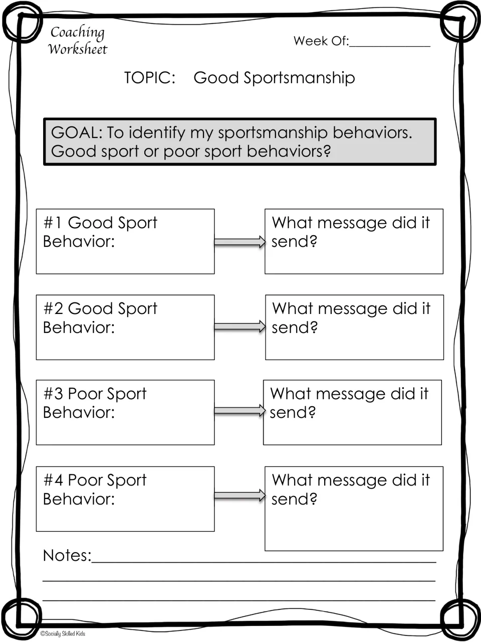Good sportsmanship: record two good sport and two poor sport behaviors and the message each one sent to others