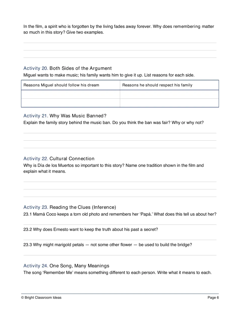 Theme and thinking: students explain why remembering matters, weigh both sides, make inferences and respond to a song