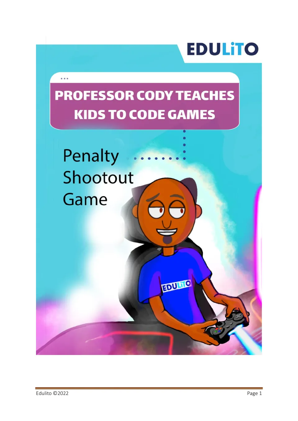 Cover of Professor Cody Teaches Kids to Code Games: Penalty Shootout Game, with a cartoon teacher holding a game controller
