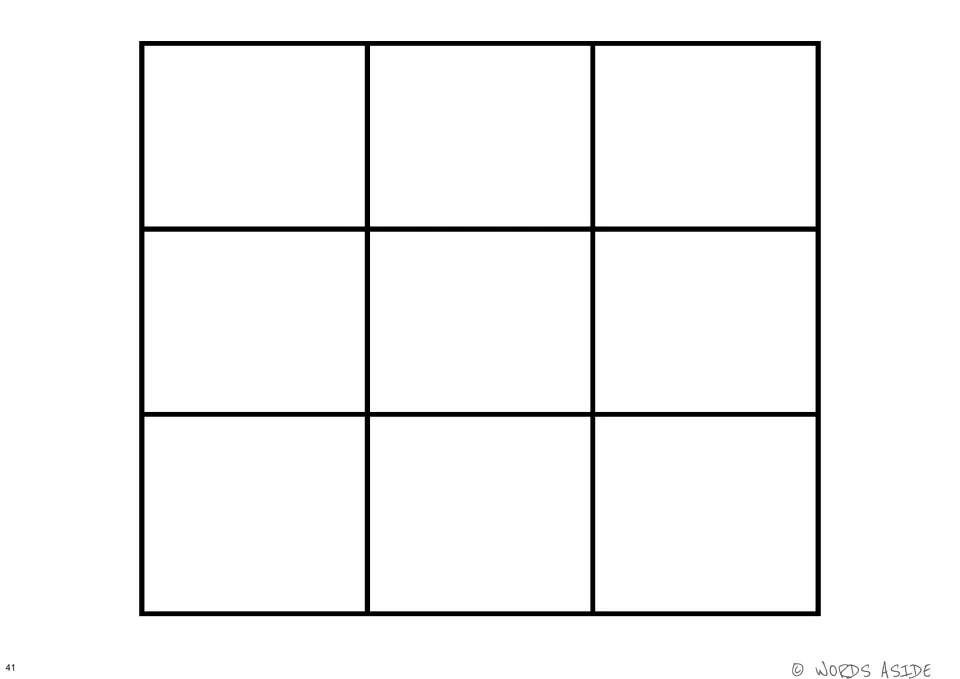 Blank nine-item board template accompanying the visual perception picture boards and matching cards