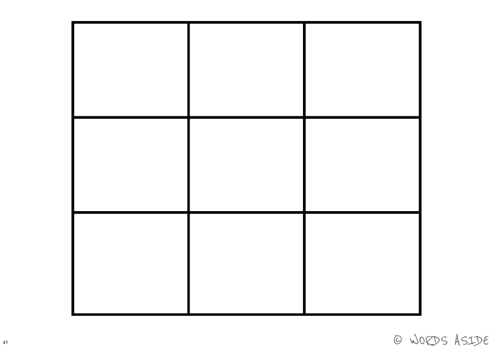 Blank nine-space cognition board template accompanying the footwear boards and matching picture cards