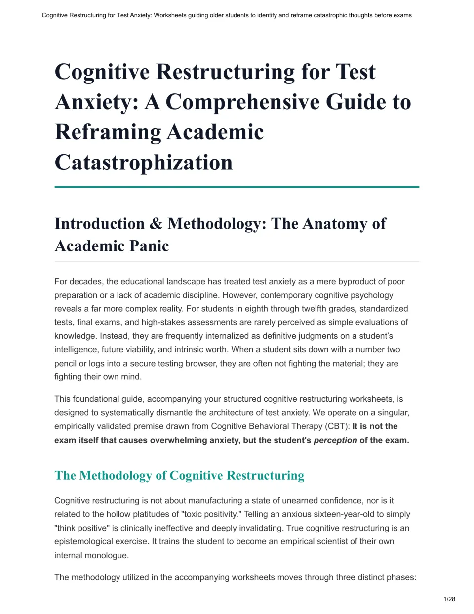 Guide introduction: academic panic, test anxiety, and the methodology of cognitive restructuring