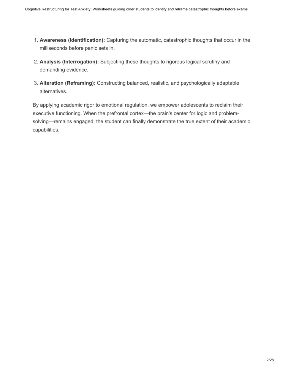 Guide methodology continued: awareness, analysis, and alteration as three phases of reframing thoughts