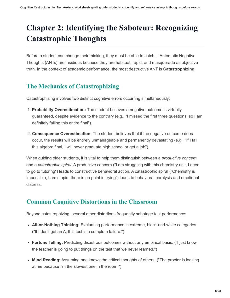 Chapter 2 guide: catastrophizing, probability and consequence overestimation, and cognitive distortions