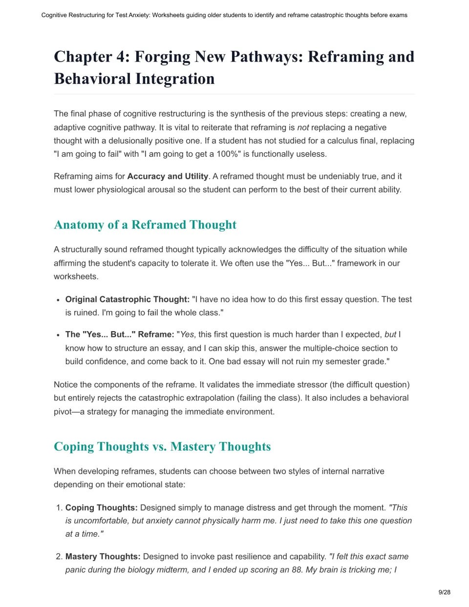 Chapter 4 guide: a “Yes... But...” reframe for a difficult essay question, plus coping and mastery thoughts