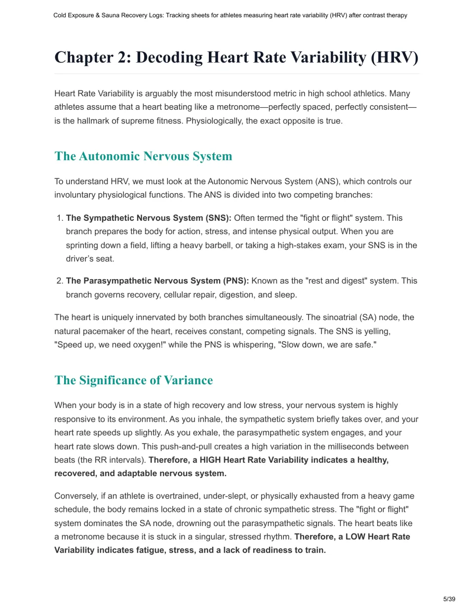 Chapter 2 reading introduces HRV, sympathetic and parasympathetic nervous systems, and heart rhythm variation.