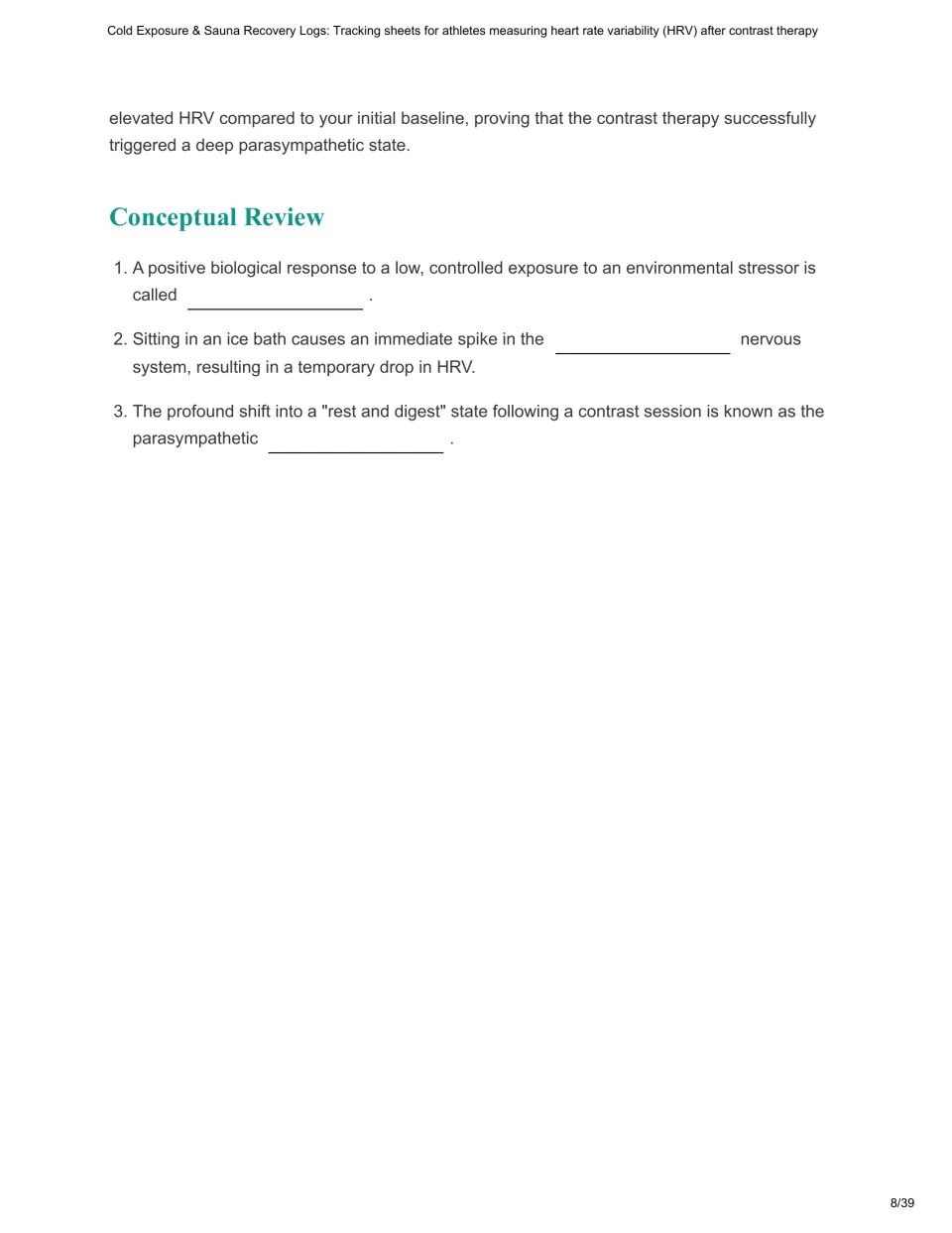 Chapter 3 concludes with three review questions on hormesis, sympathetic activation, and parasympathetic rebound.