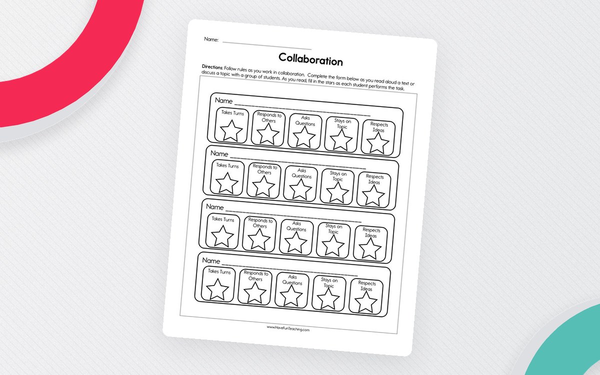 Collaboration Worksheet preview: Four identical collaboration monitoring forms