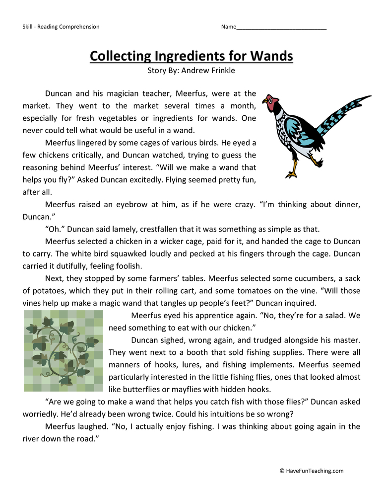 Collecting Ingredients - Reading Comprehension Worksheet teaching resource preview