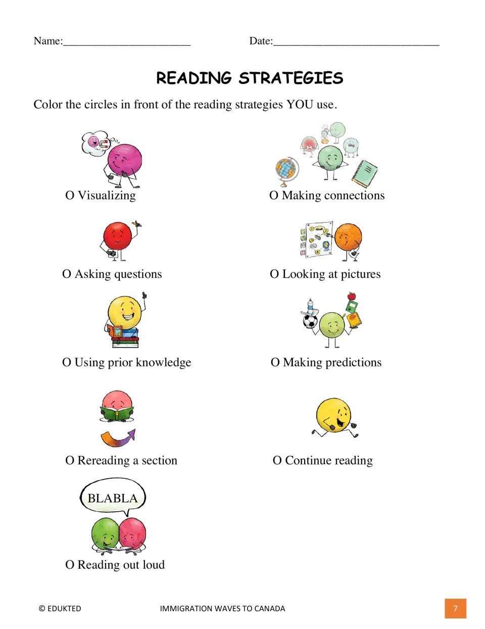 Reading strategies checklist asks students to identify which of nine strategies they use, including rereading