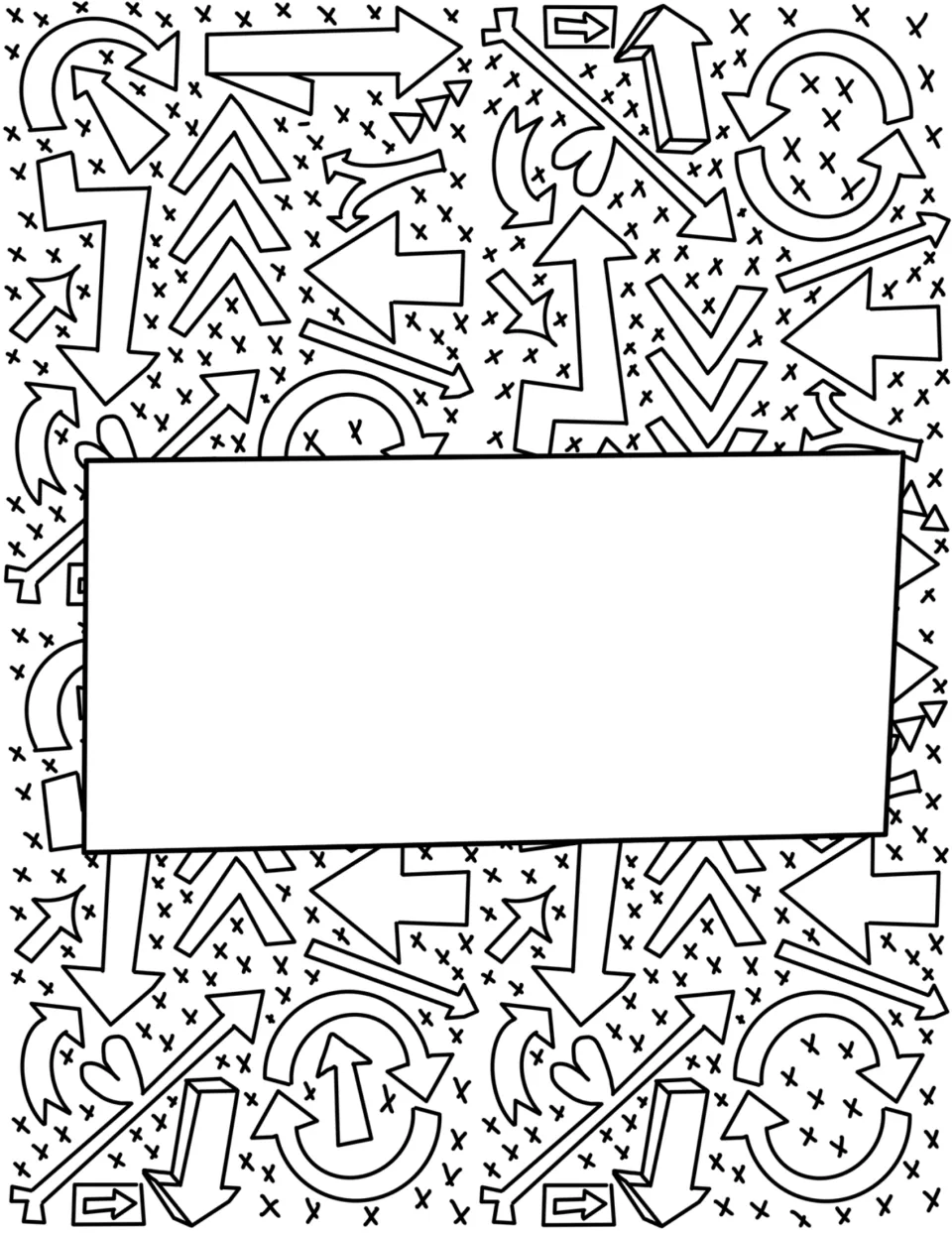 Arrow doodle coloring page with a blank center panel for students to hand-letter their own word before coloring